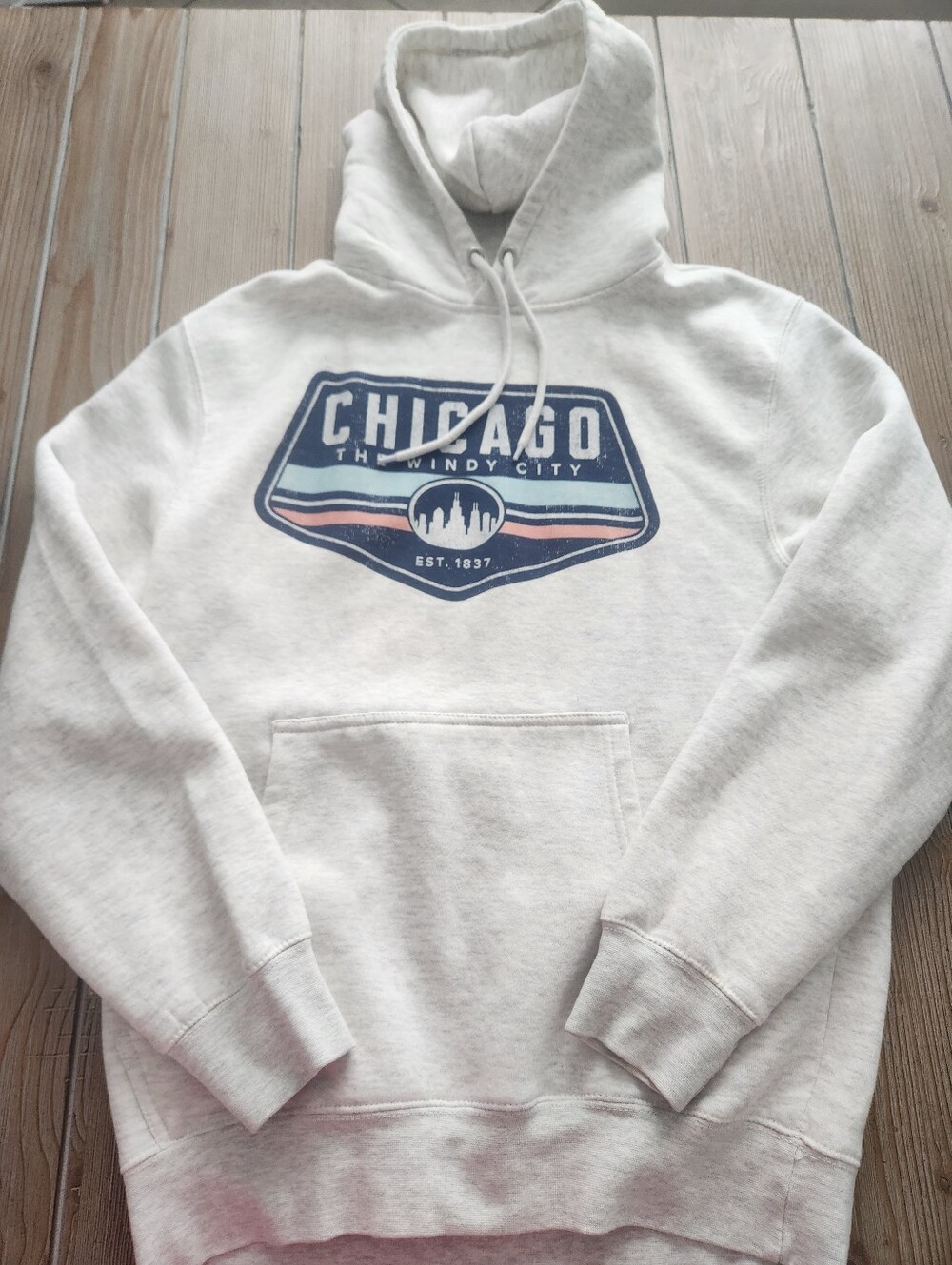 Chicago Graphic Hoodie Sweatshirt - Light Gray Woman's Medium